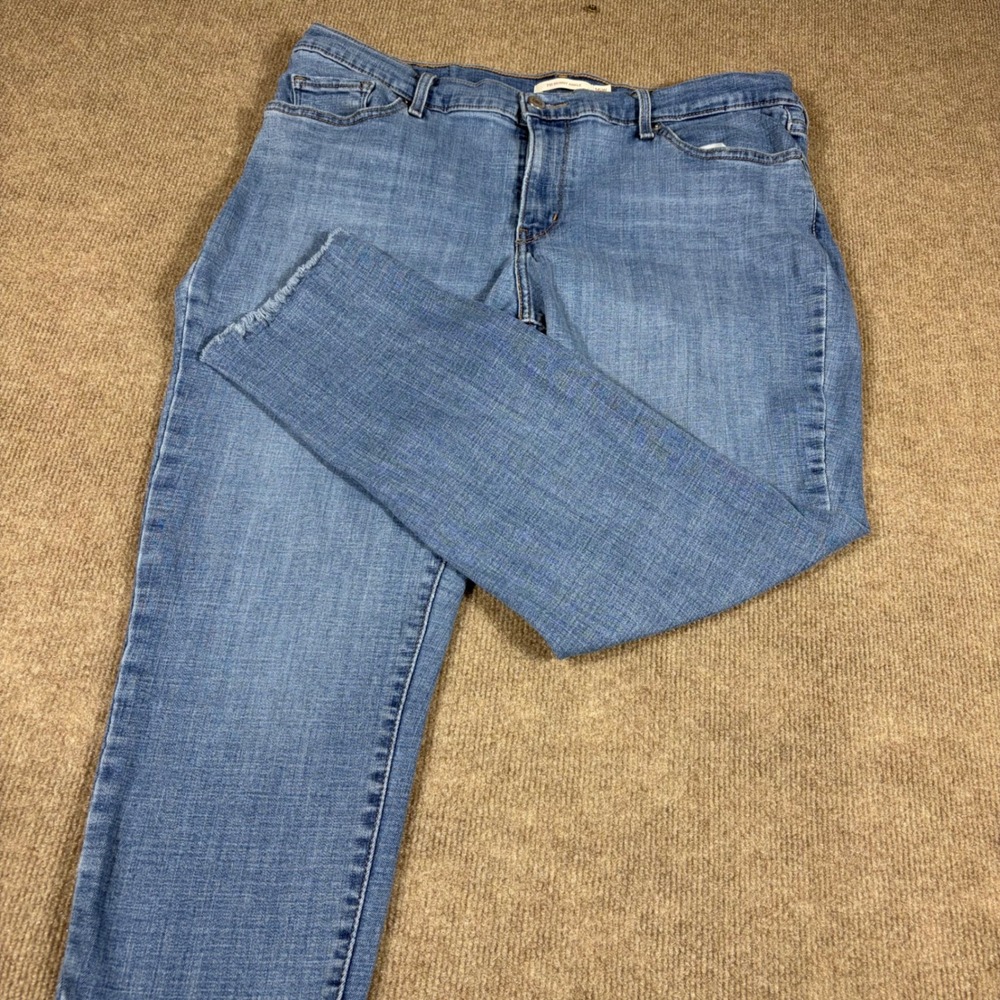 Levis 711 Skinny Ankle Jeans 16W Blue Distressed Ripped Knee Raw Step Hem